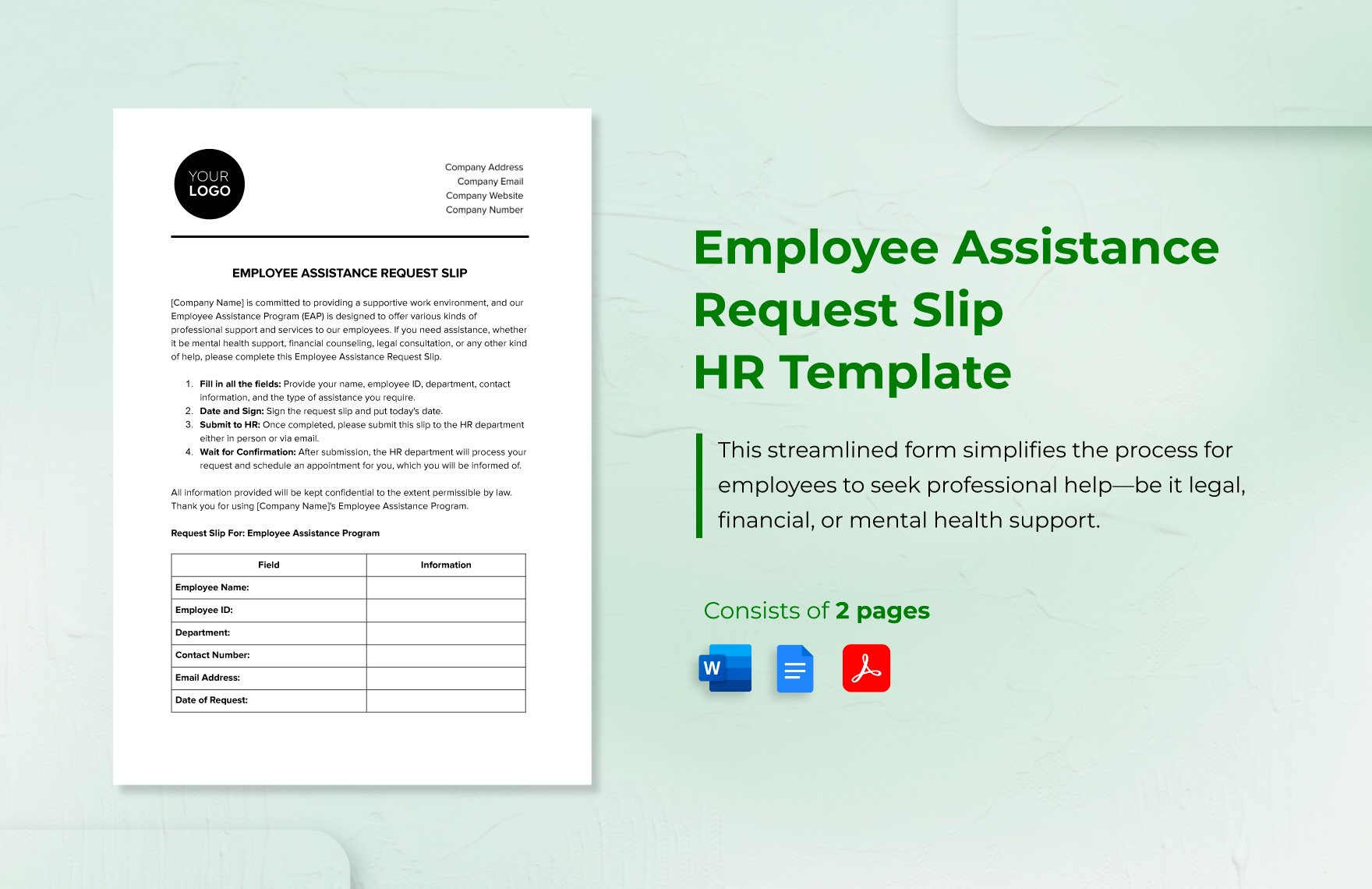 Employee Assistance Request Slip HR Template in Word, Google Docs, PDF