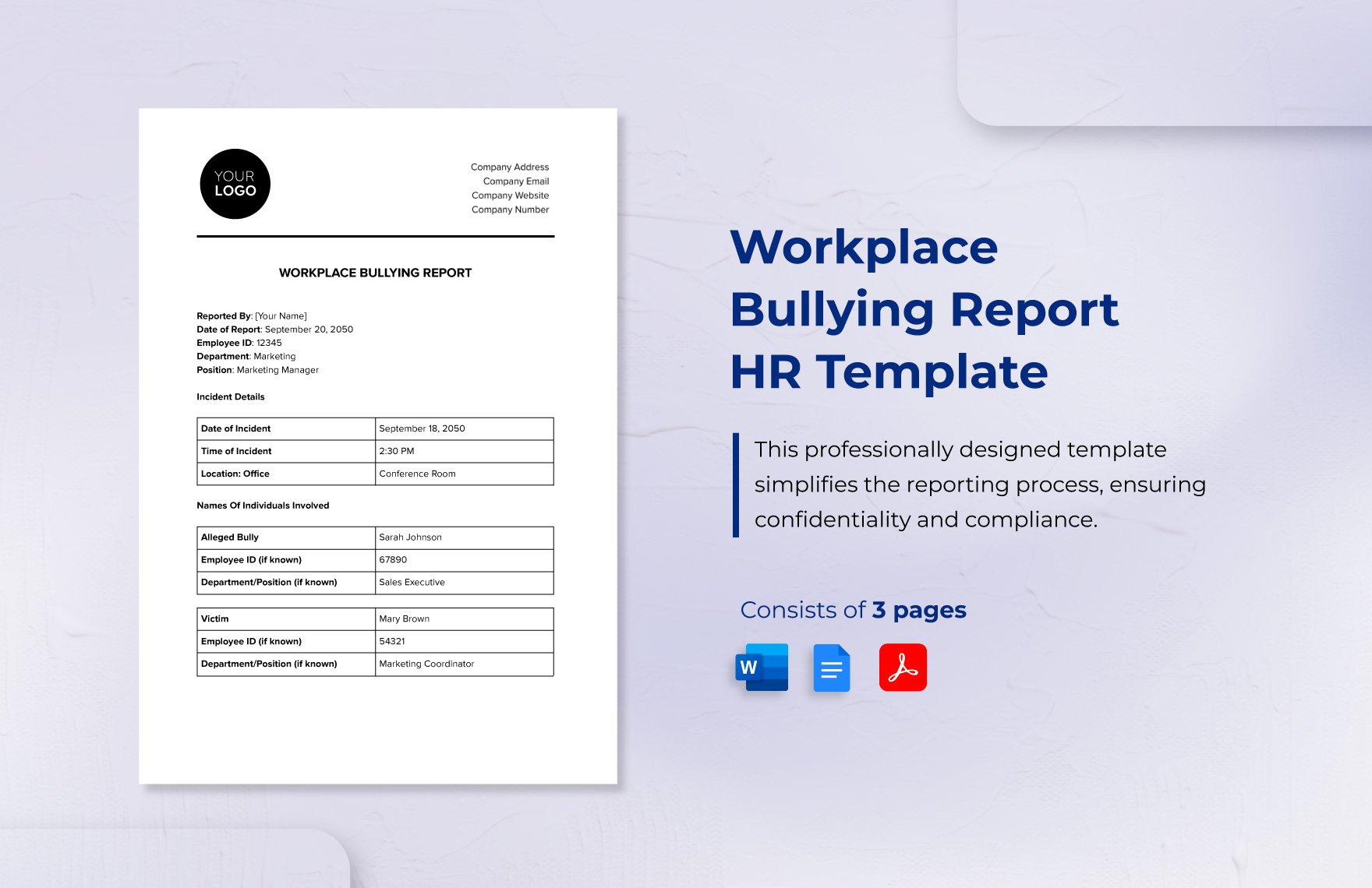 Workplace Bullying Report HR Template
