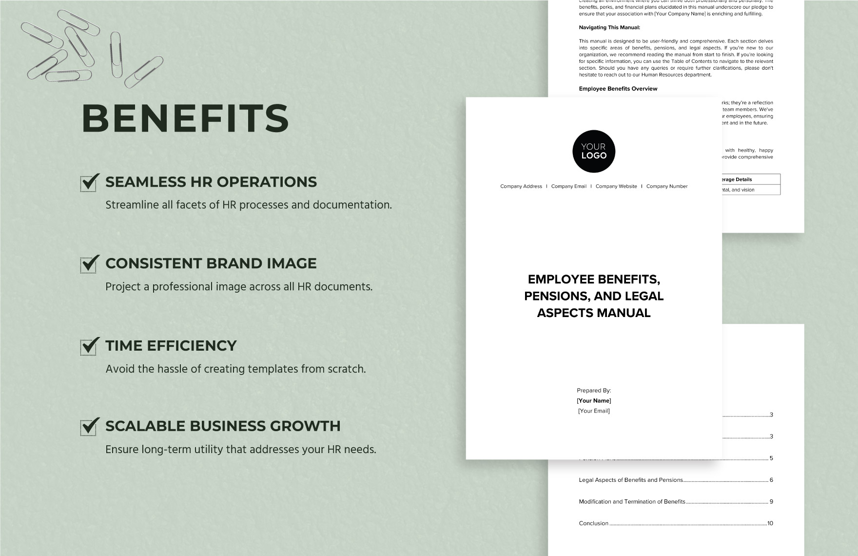 Employee Benefits, Pensions, and Legal Aspects Manual HR Template