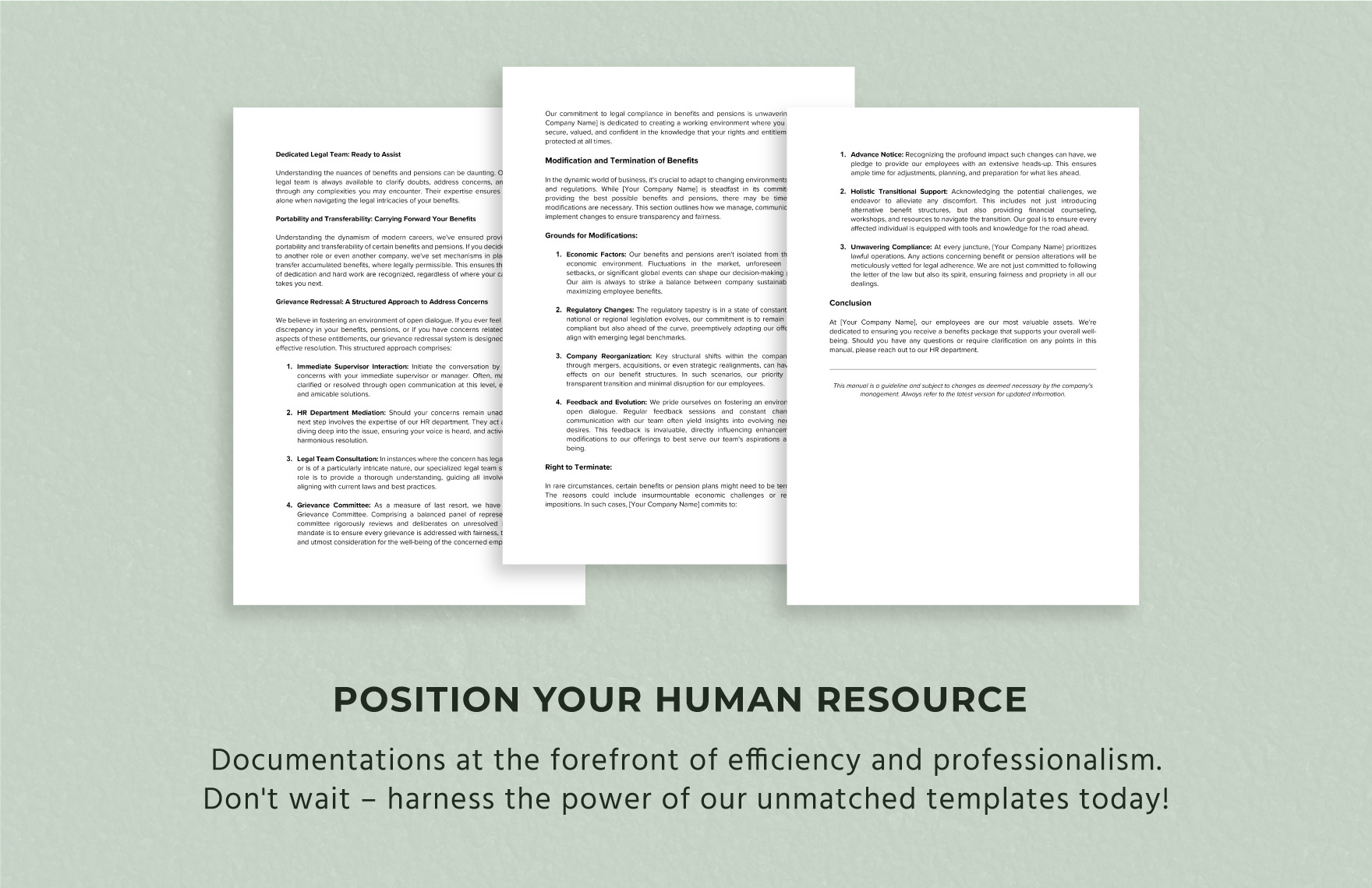 Employee Benefits, Pensions, and Legal Aspects Manual HR Template