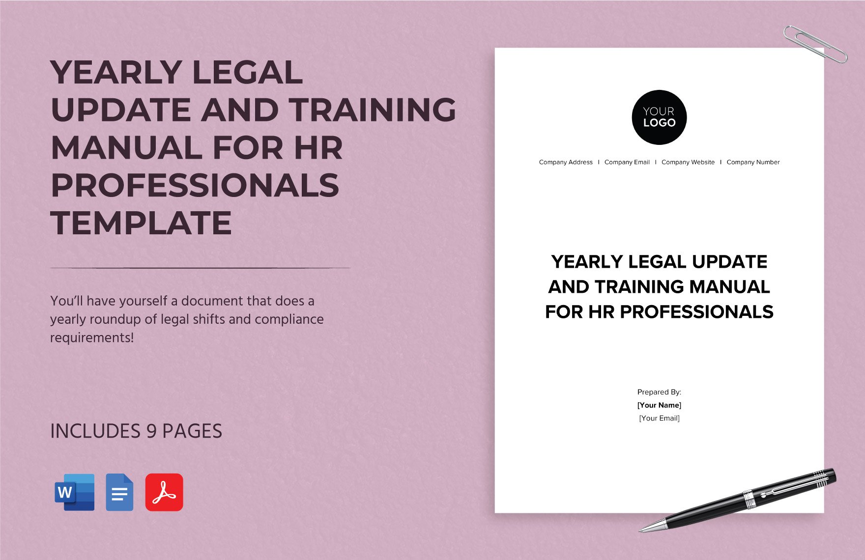 Yearly Legal Update and Training Manual for HR Professionals Template in Word, Google Docs, PDF
