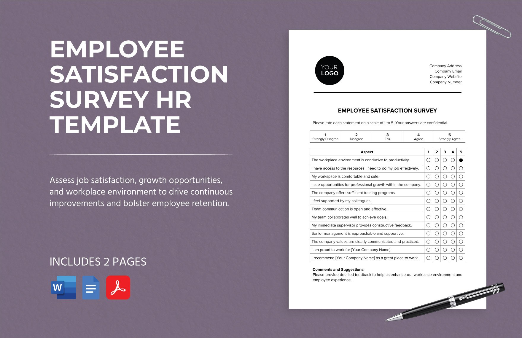 Employee Satisfaction Survey HR Template