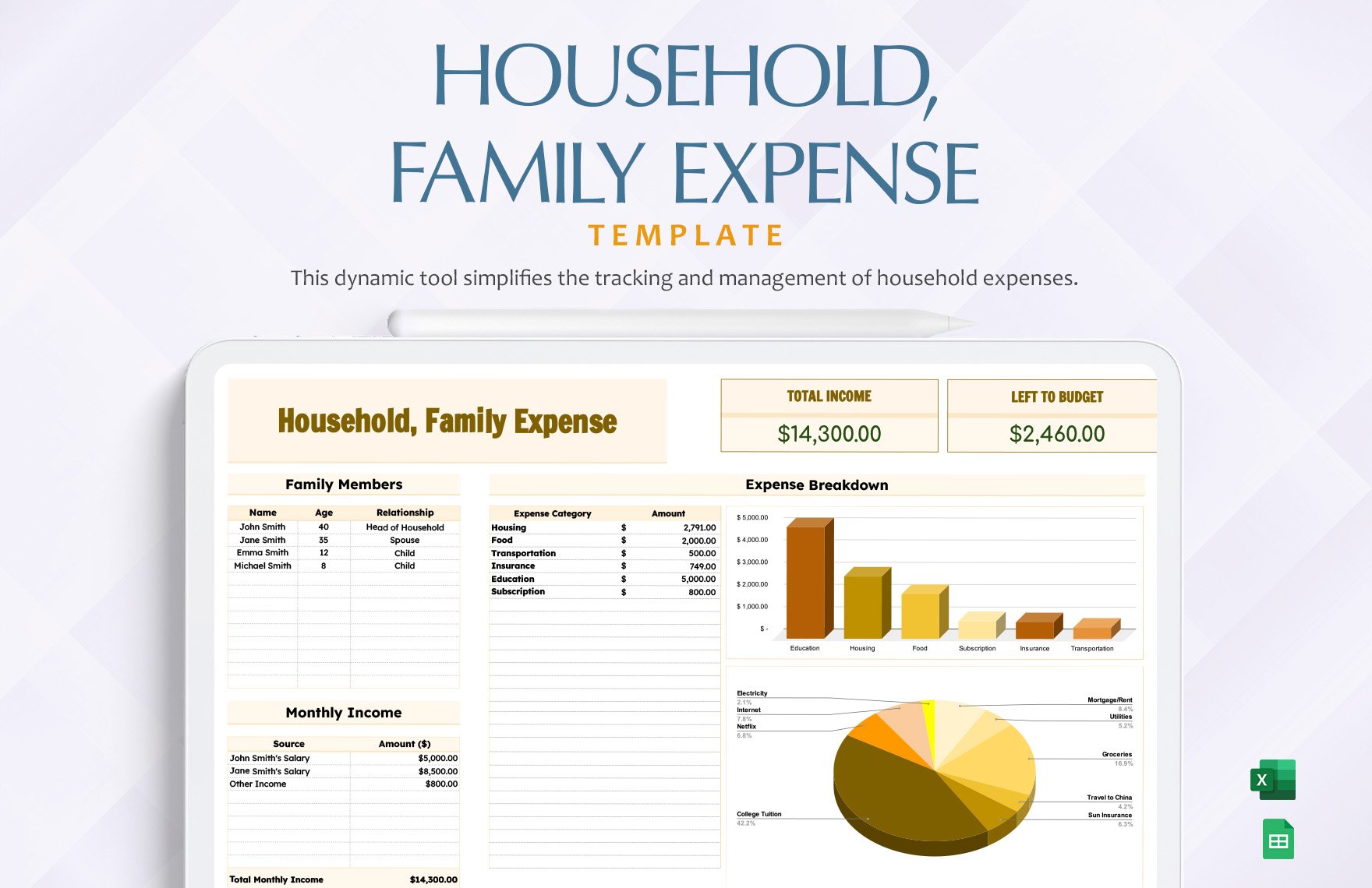 Free Household, Family Expense Template in Excel, Google Sheets