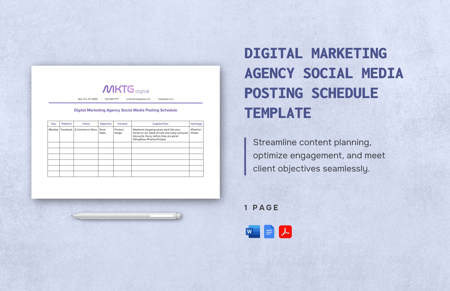 Digital Marketing Agency Social Media Posting Schedule Template