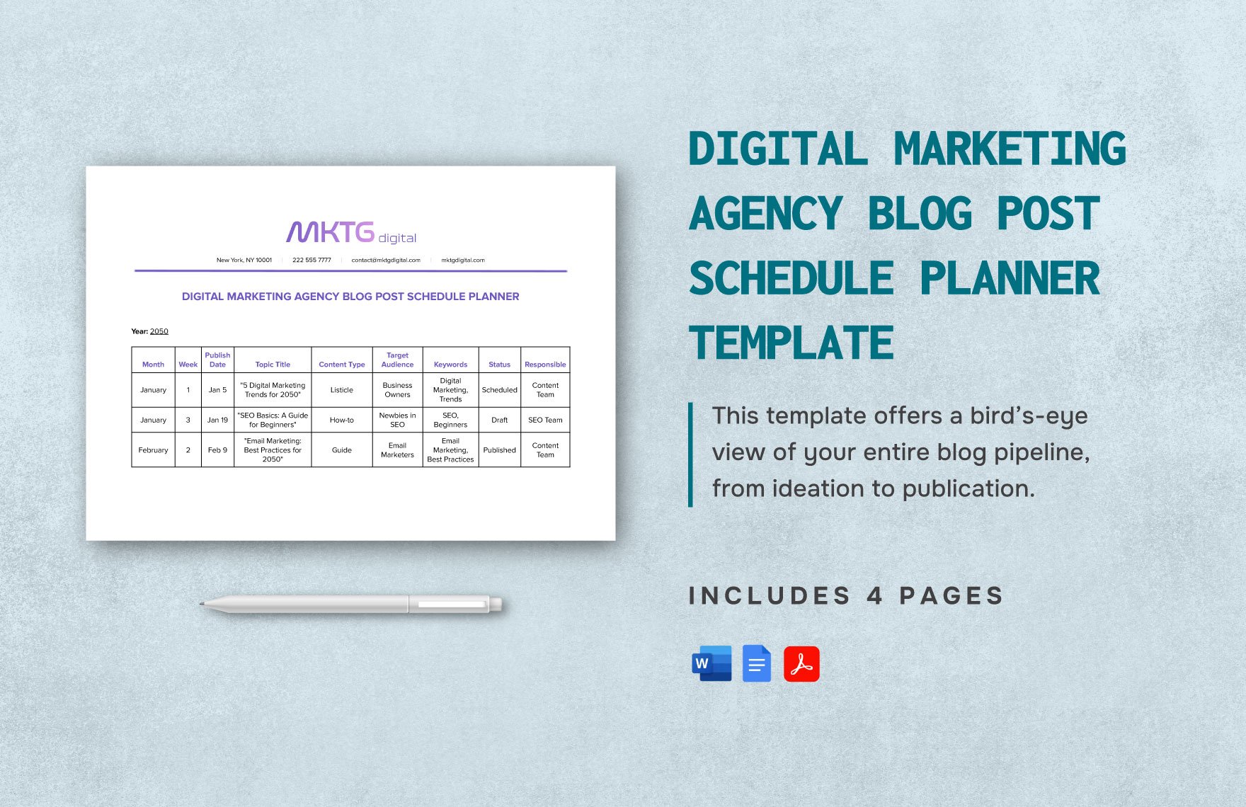 Digital Marketing Agency Blog Post Schedule Planner Template