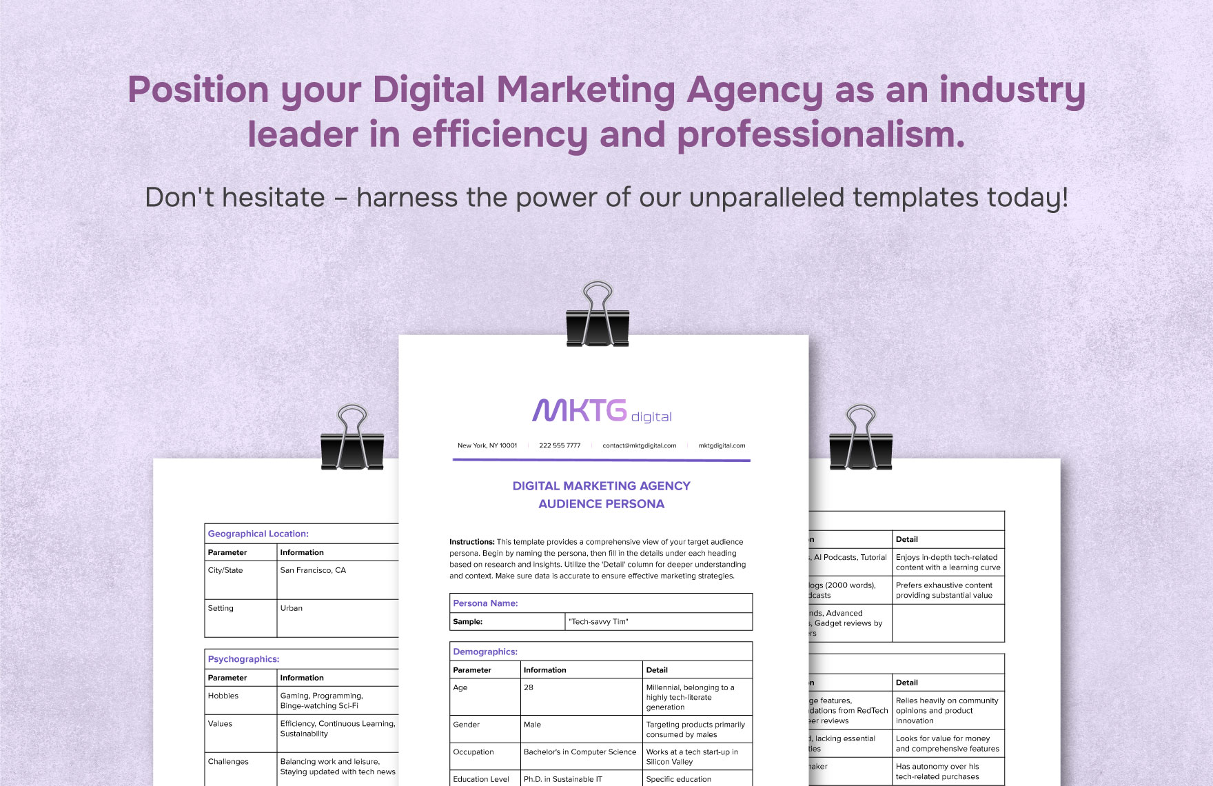Digital Marketing Agency Audience Persona Template