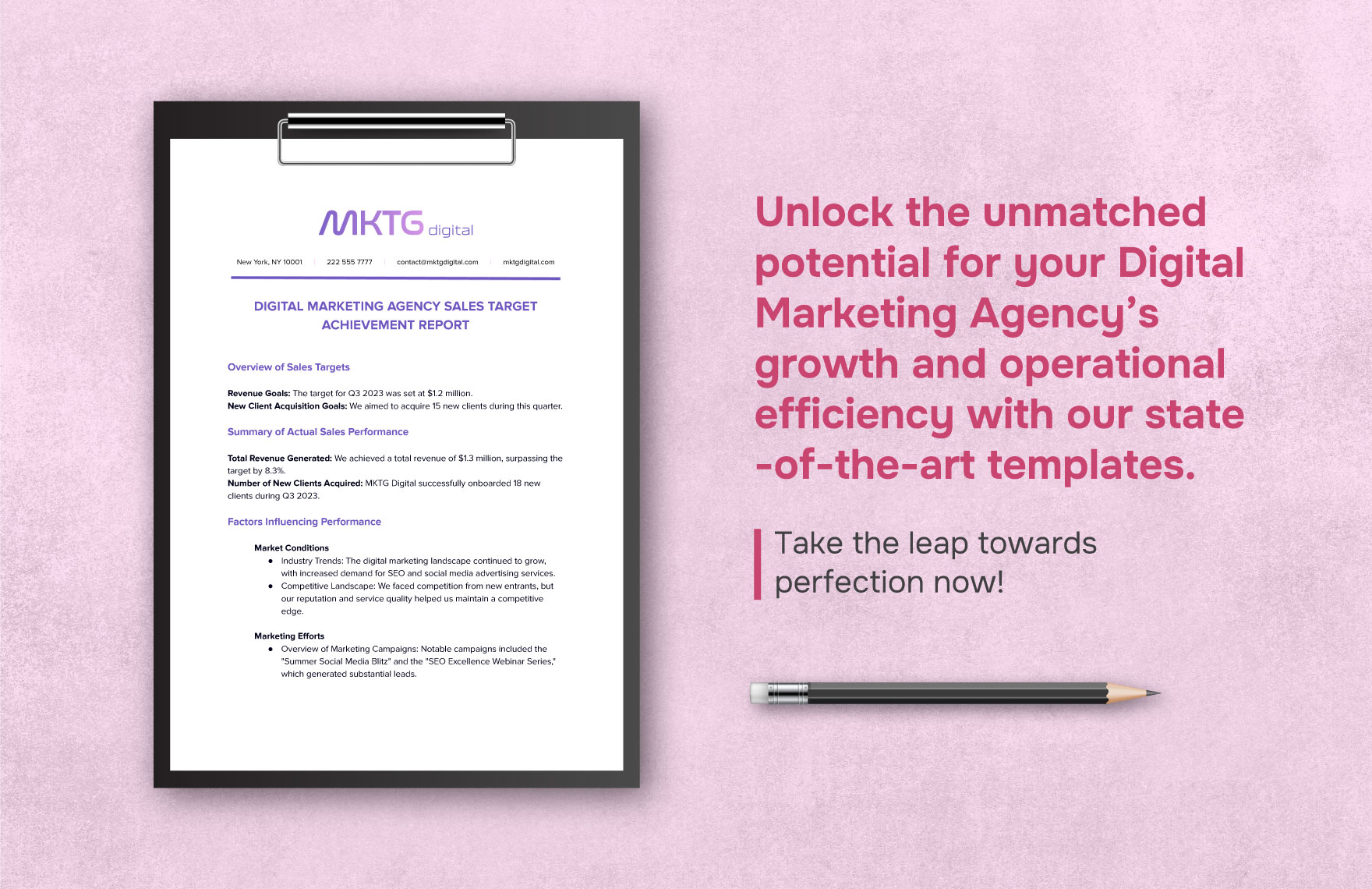 Digital Marketing Agency Sales Target Achievement Report Template