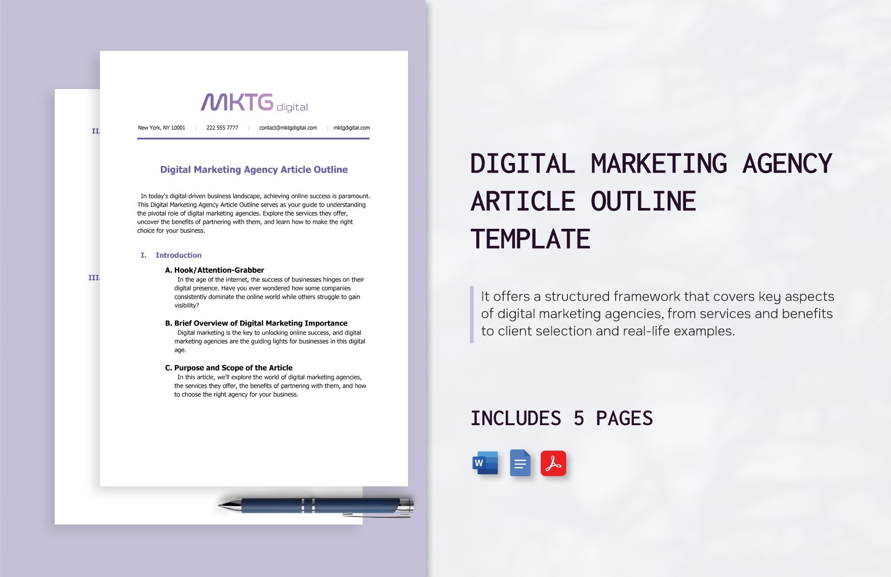 Digital Marketing Agency Article Outline Template in Word, Google Docs, PDF