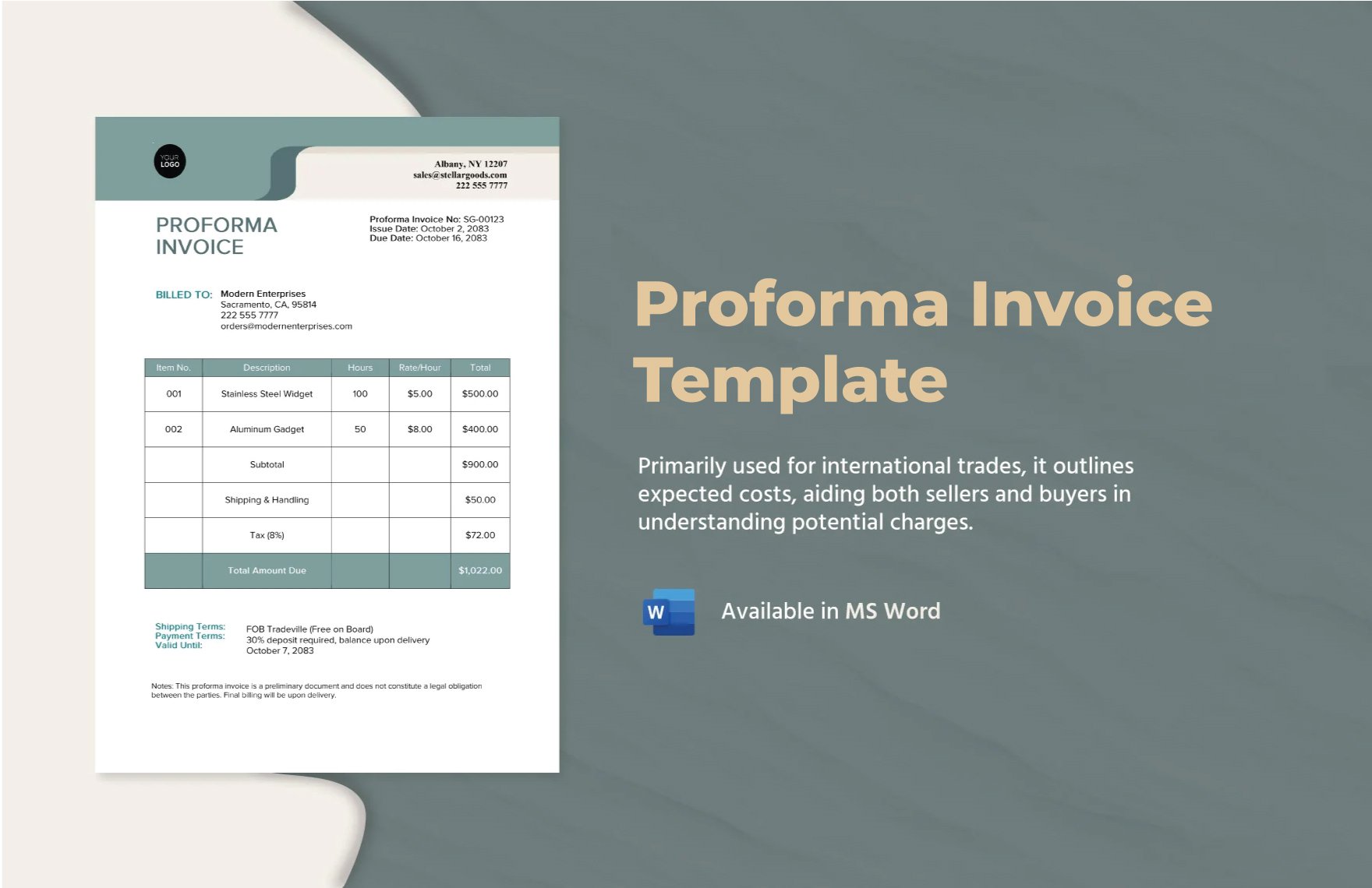 Proforma Invoice Template in Word