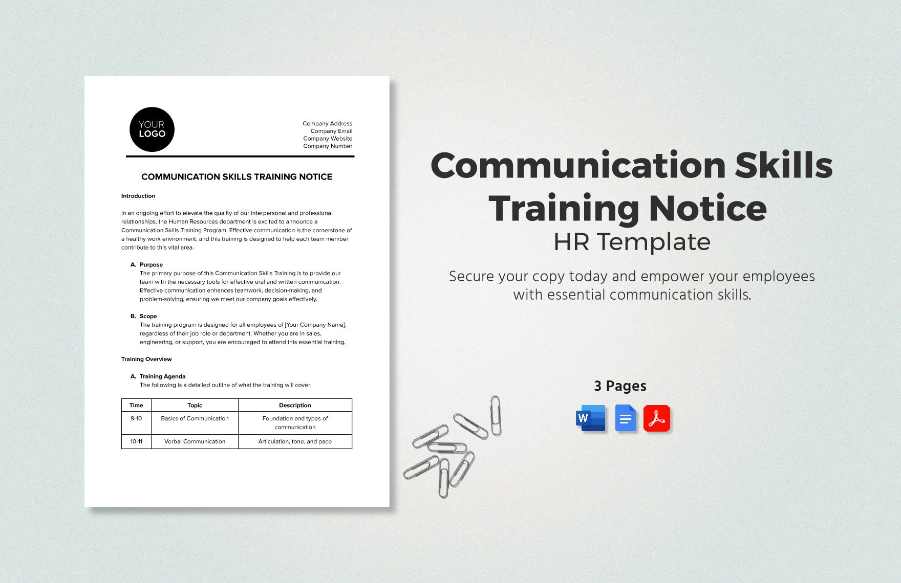 Communication Skills Training Notice HR Template in Word, Google Docs, PDF