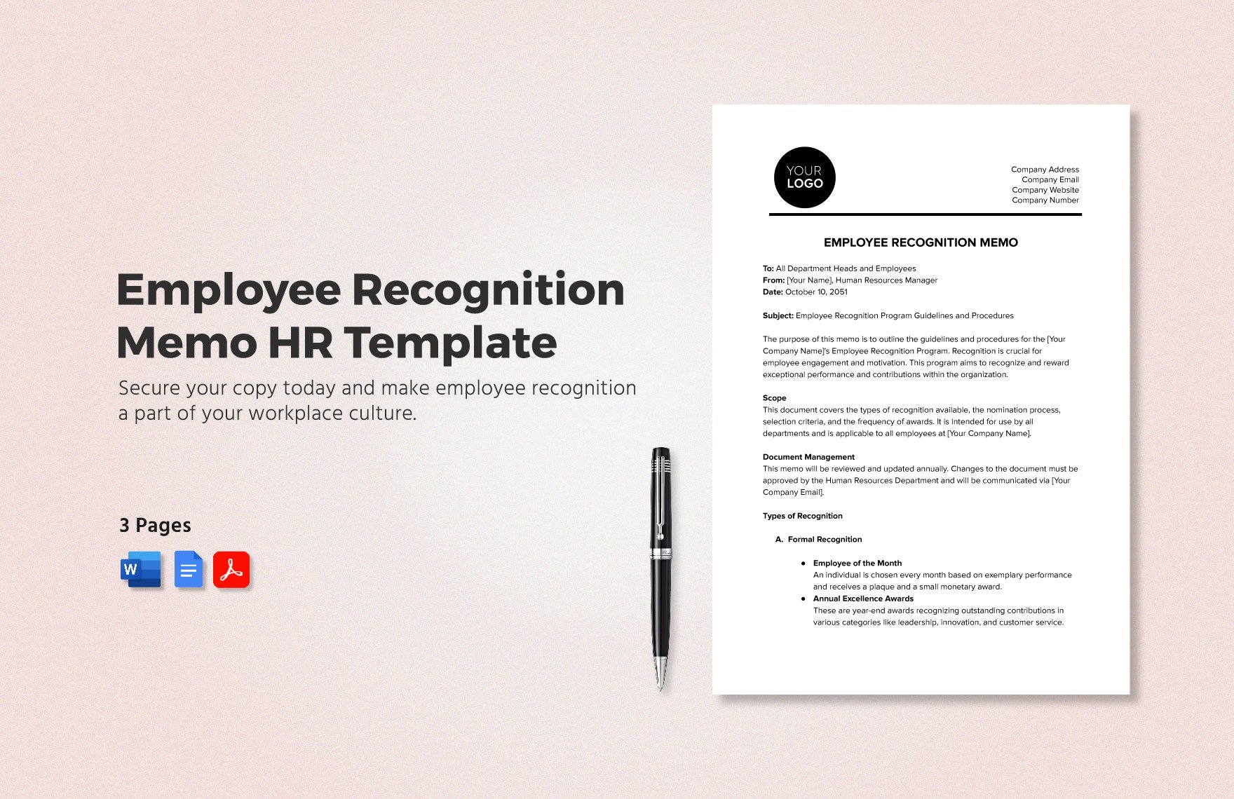 Employee Recognition Memo HR Template