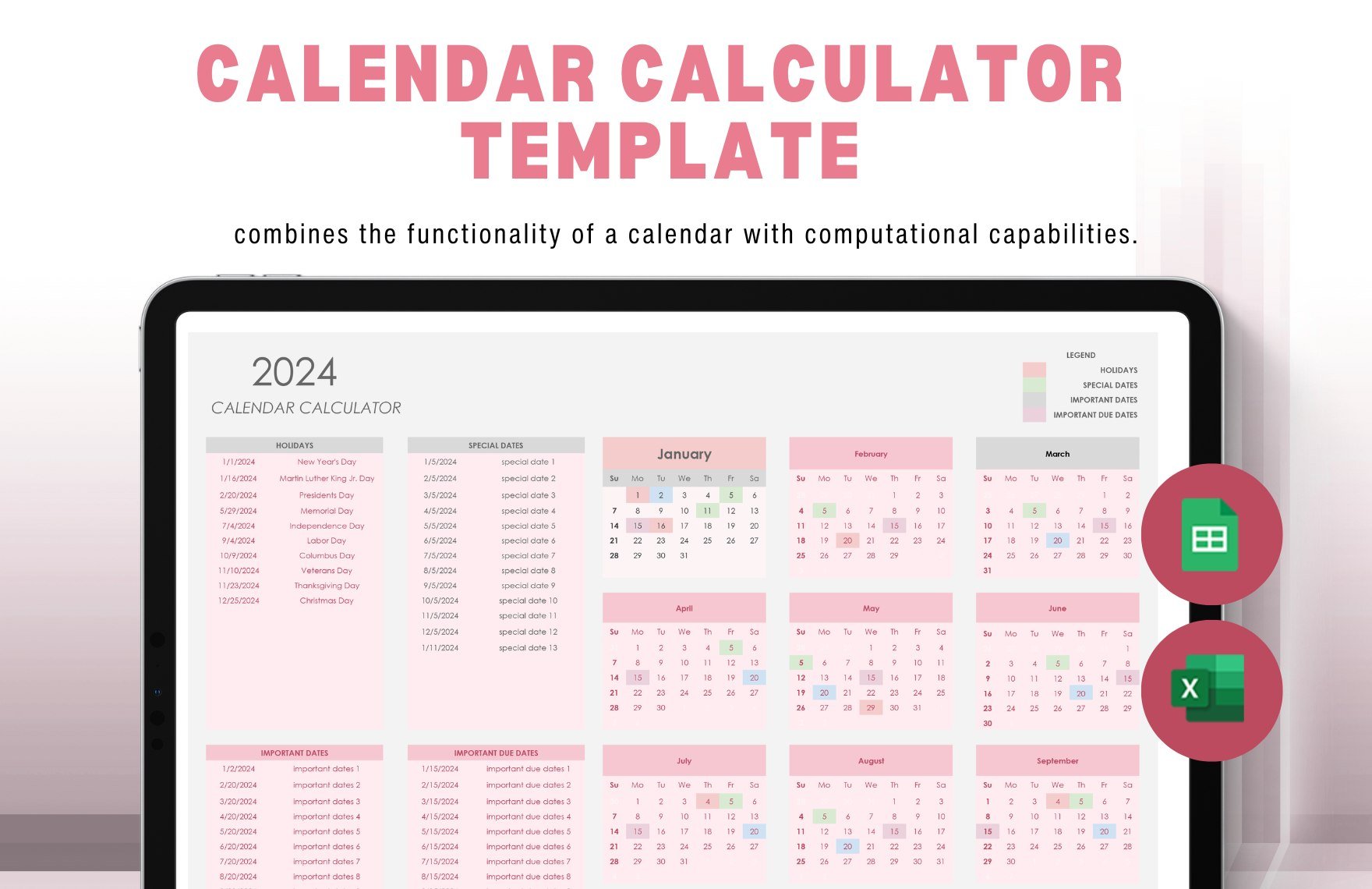 Free Calendar Calculator Template in Excel, Google Sheets