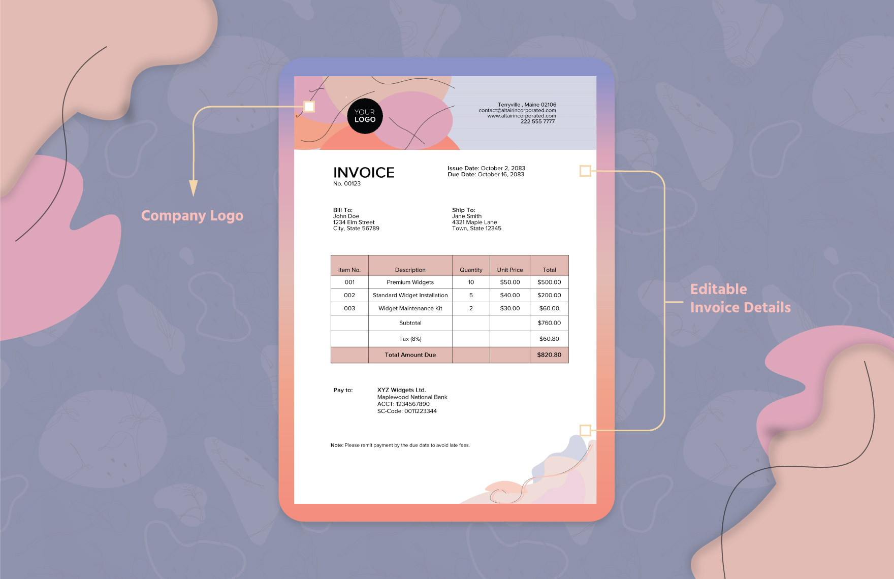 Aesthetic Invoice Design Template In Ms Word Download 6724