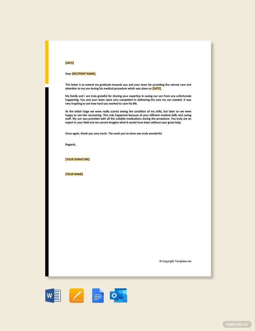 Free Thank You Letter For Medical Support Template