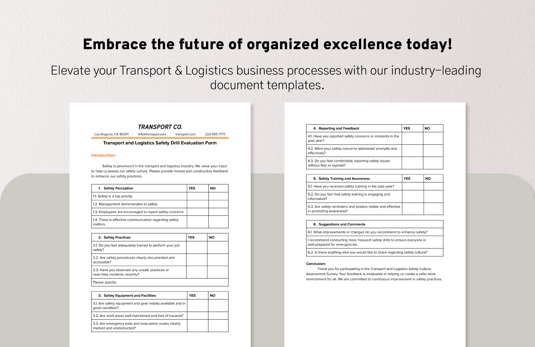 Transport and Logistics Safety Drill Evaluation Form Template