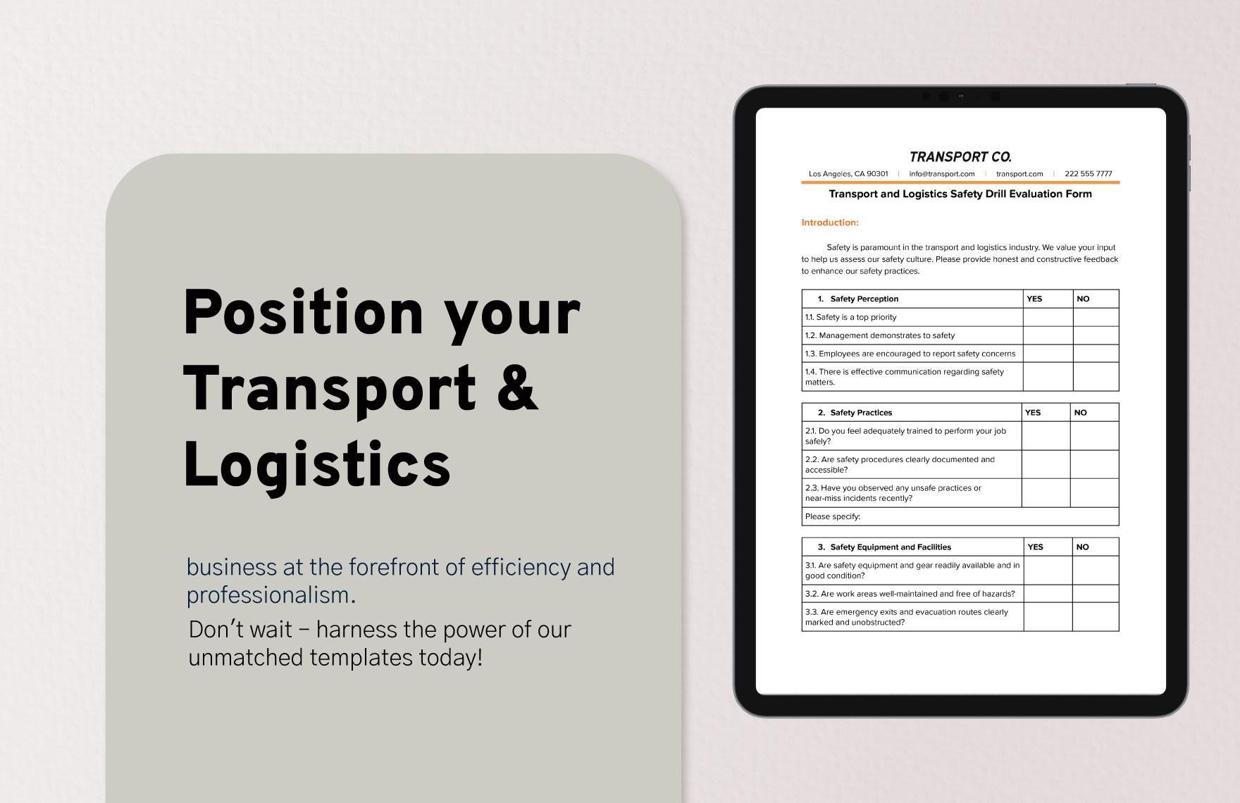Transport and Logistics Safety Drill Evaluation Form Template