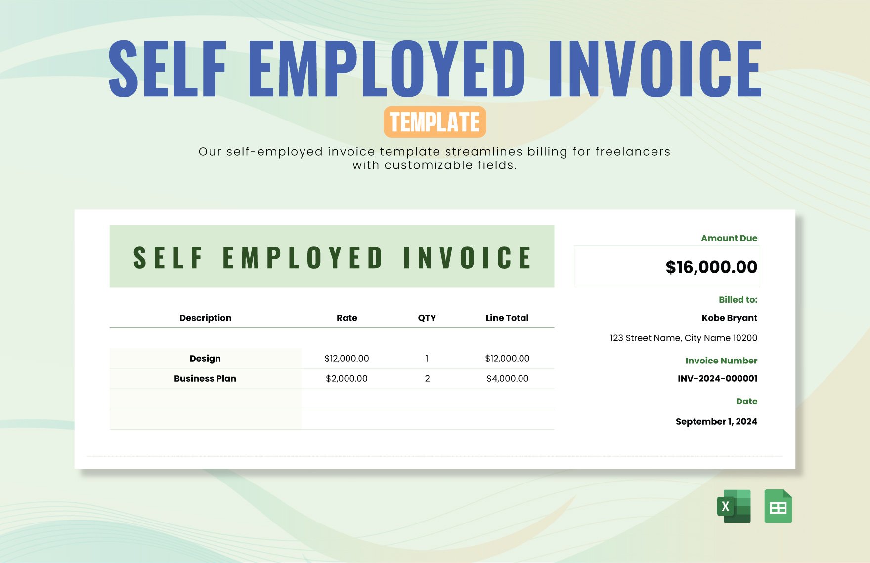 Free Self Employed Invoice Template in Excel, Google Sheets