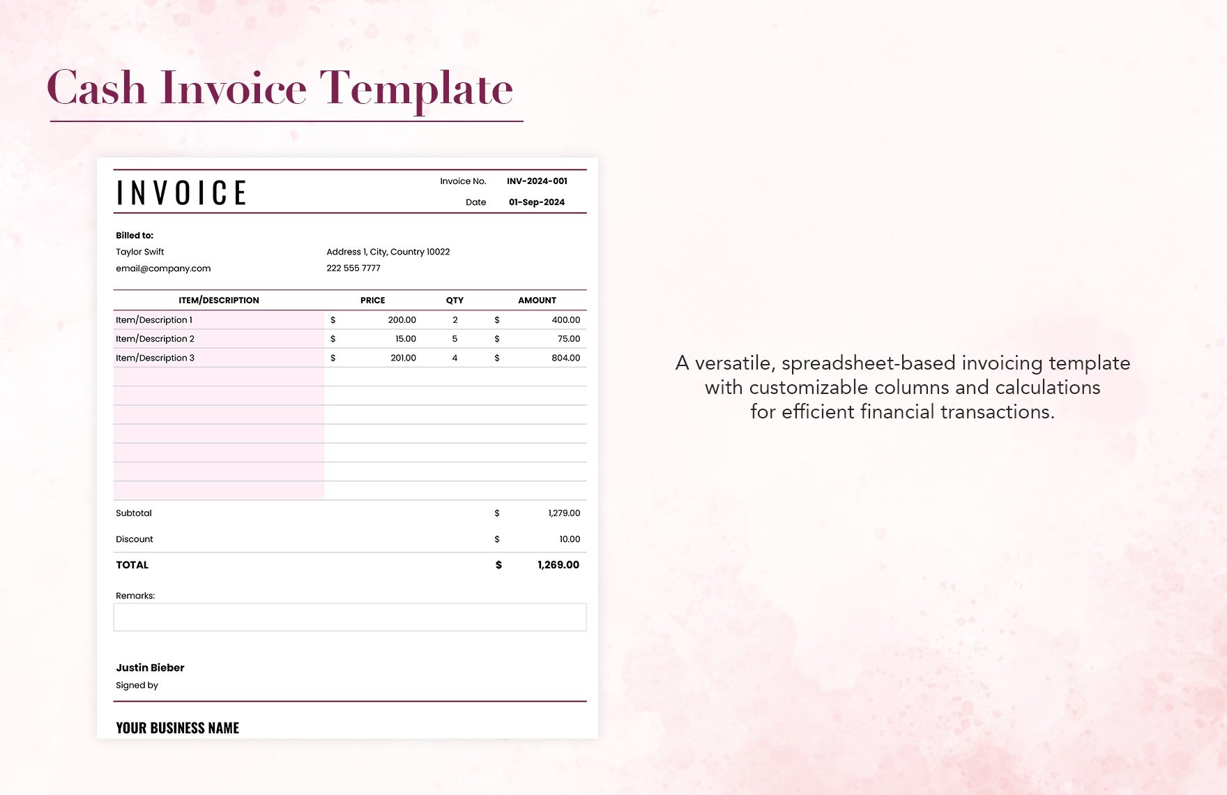 Cash Invoice Template