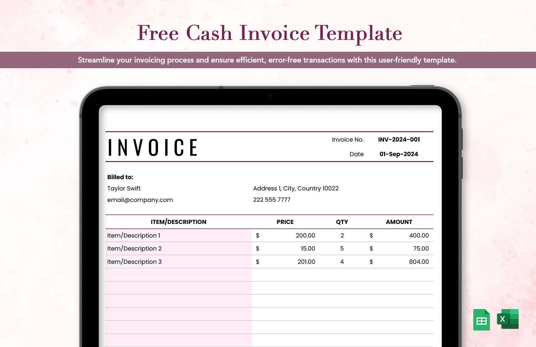 Cash Invoice Template