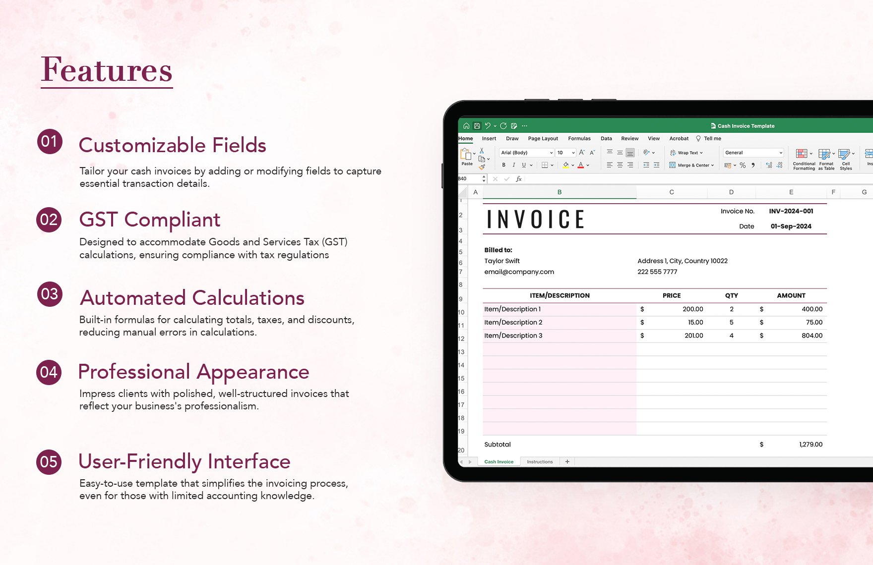 Cash Invoice Template