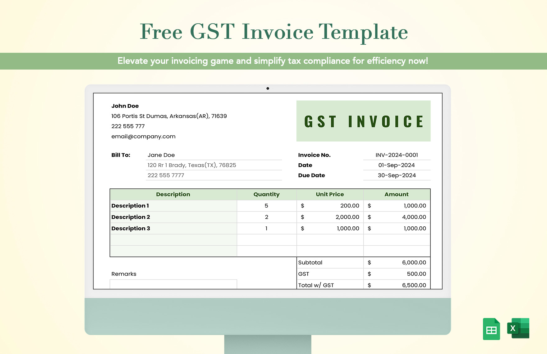 Free GST Invoice Template - Download in Excel | Template.net