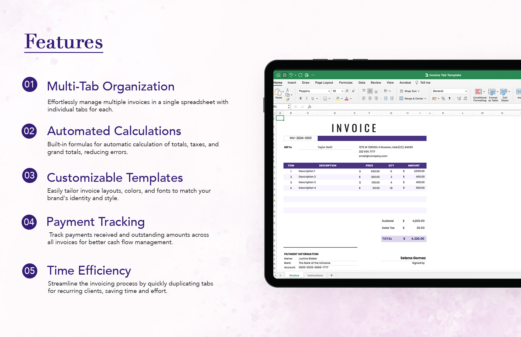 Free Invoice Tab Template - Download in Excel, Google Sheets | Template.net