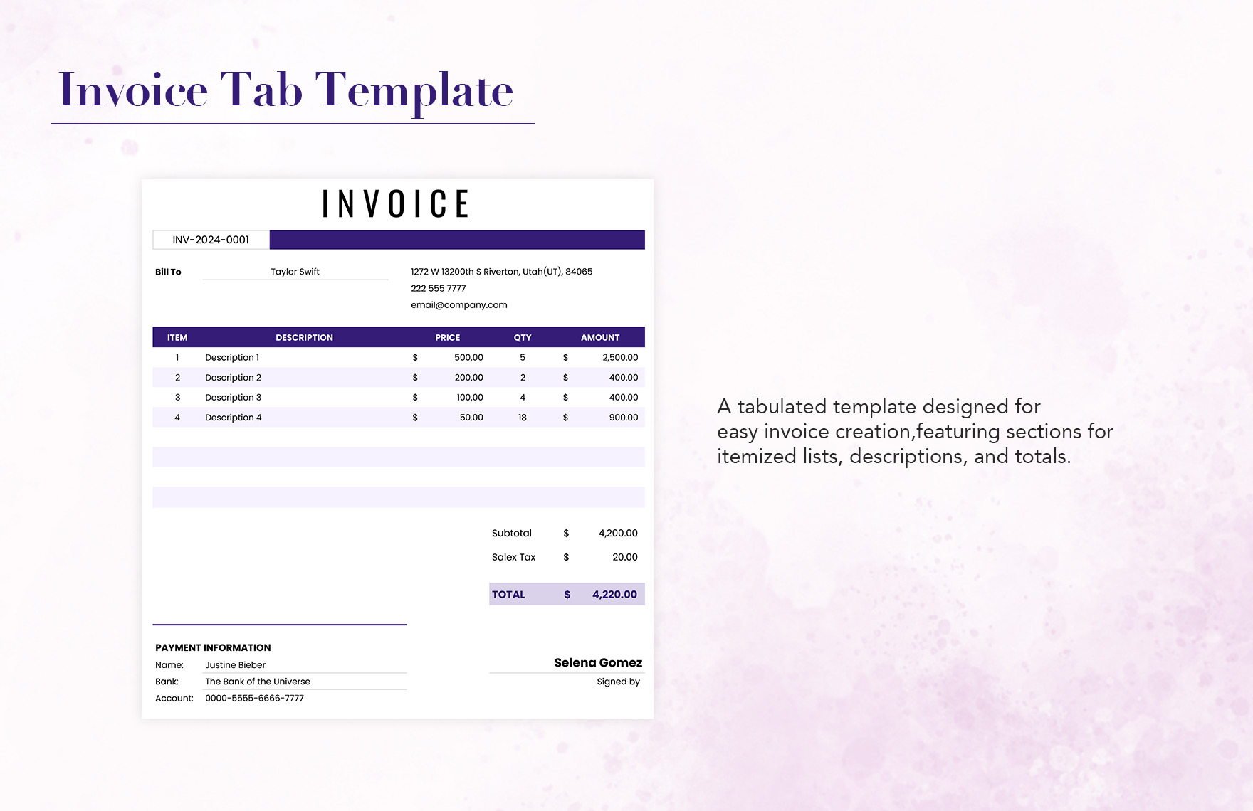 Invoice Tab Template