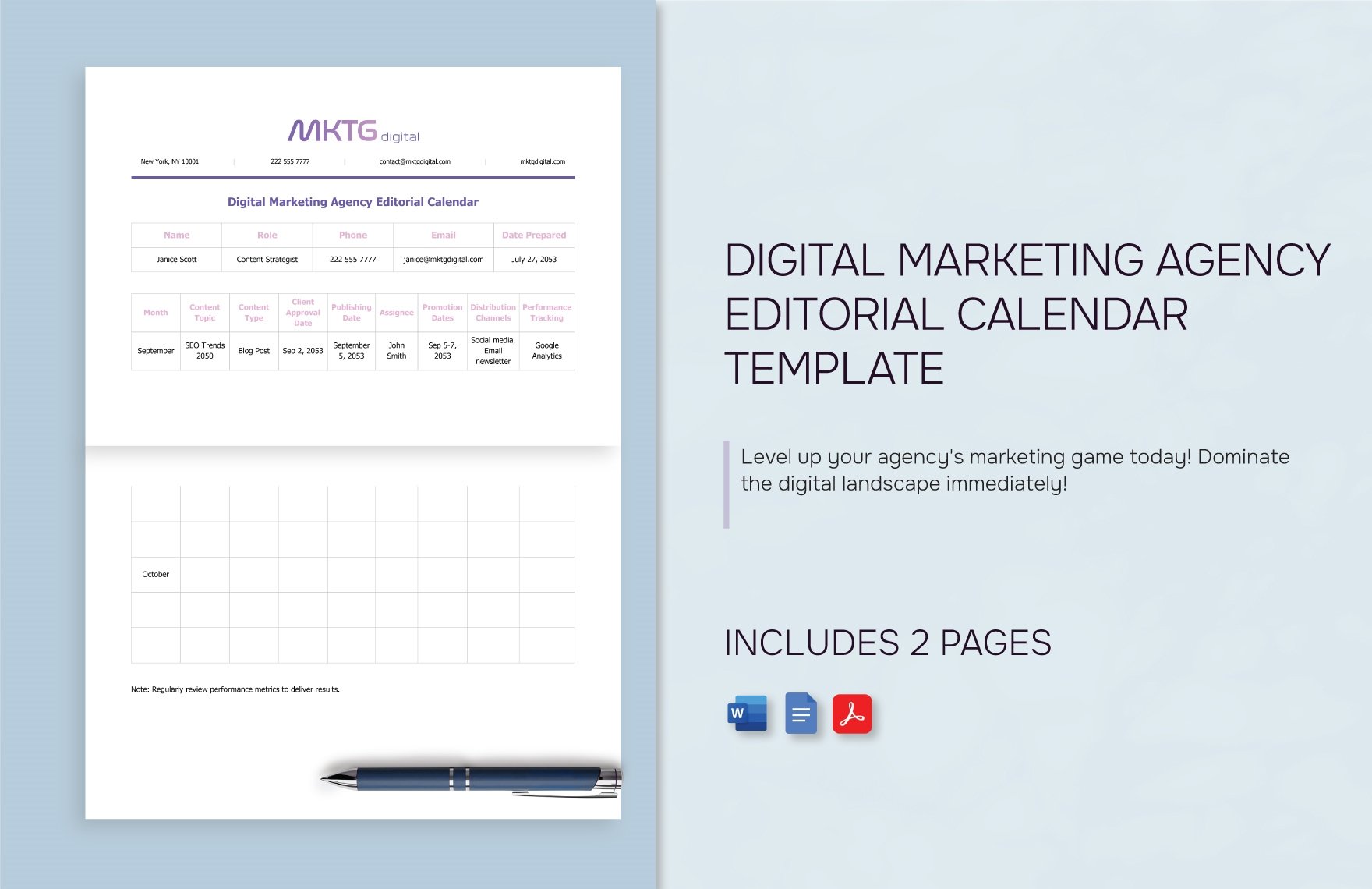Digital Marketing Agency Editorial Calendar Template
