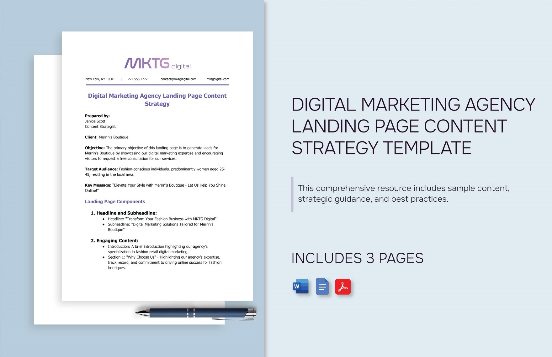 Digital Marketing Agency Landing Page Content Strategy Template in Word, Google Docs, PDF