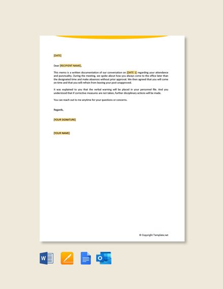 FREE Verbal Warning Letter For Lateness Template - Word | Google Docs ...