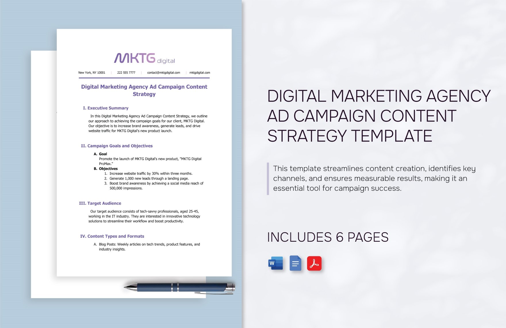 Digital Marketing Agency Ad Campaign Content Strategy Template in Word, Google Docs, PDF