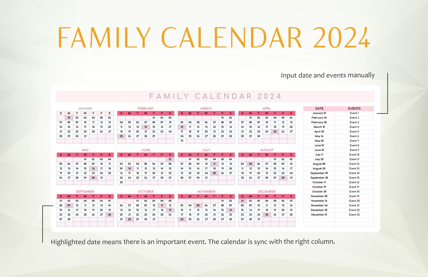 Family Calendar 2024 Template