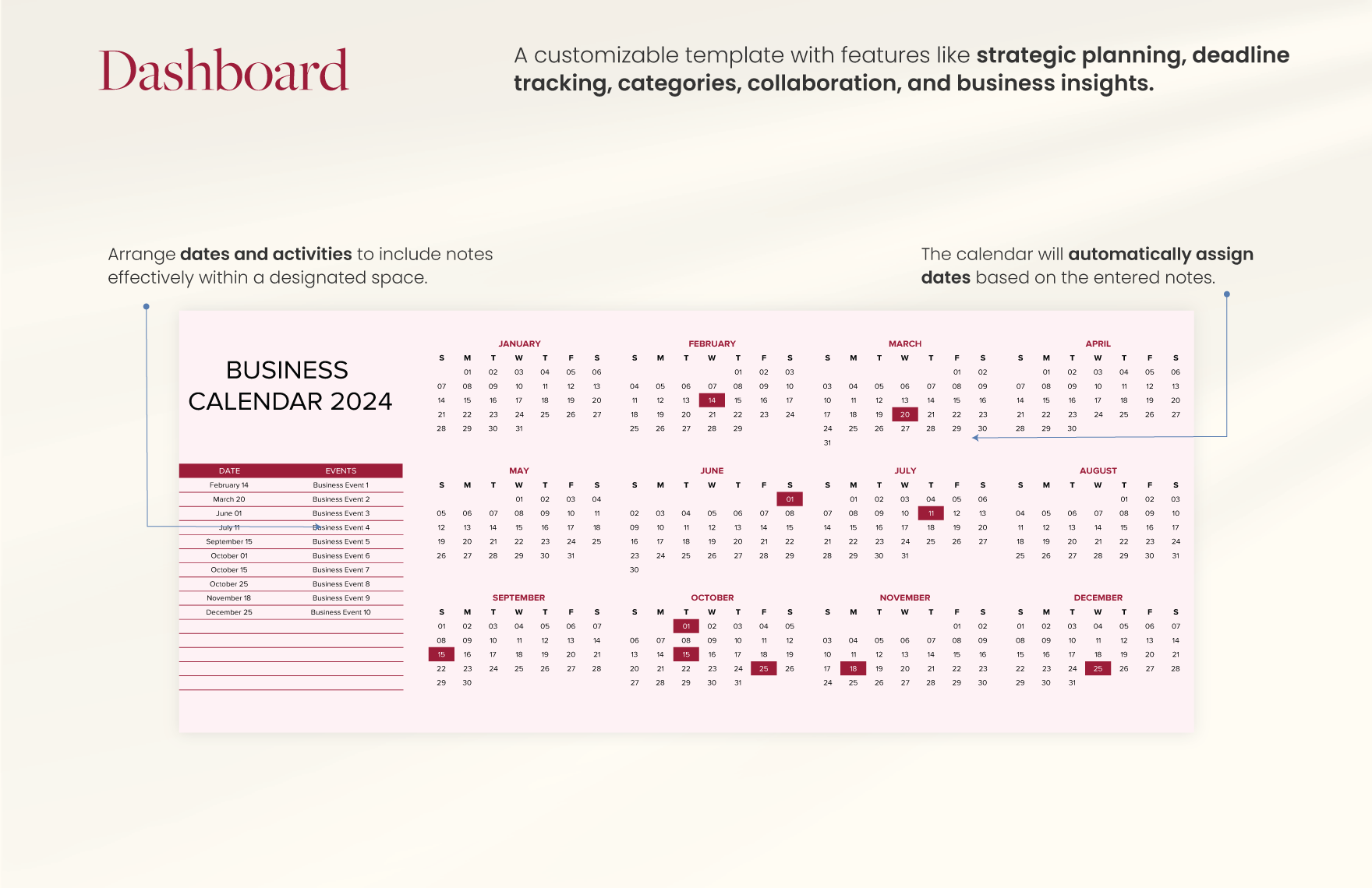 Business Calendar 2024 Template