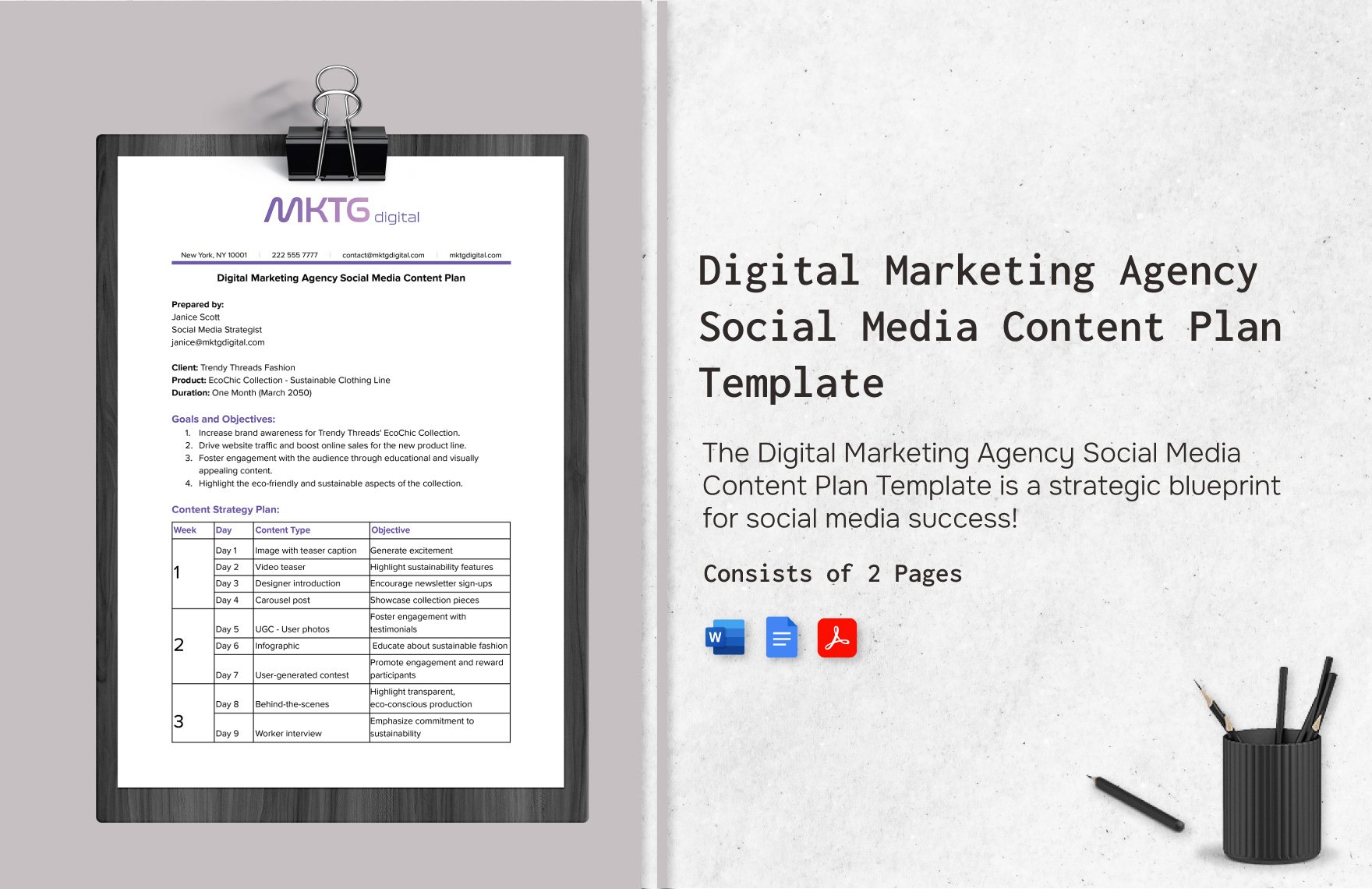 Digital Marketing Agency Social Media Content Plan Template