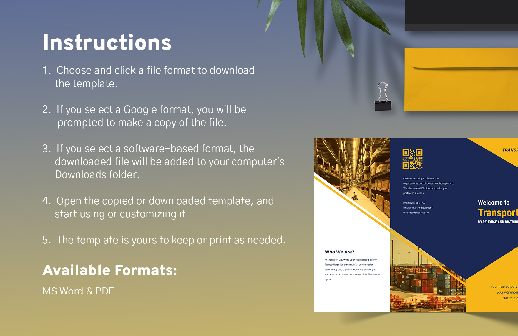 Transport and Logistics Warehouse and Distribution Brochure Template