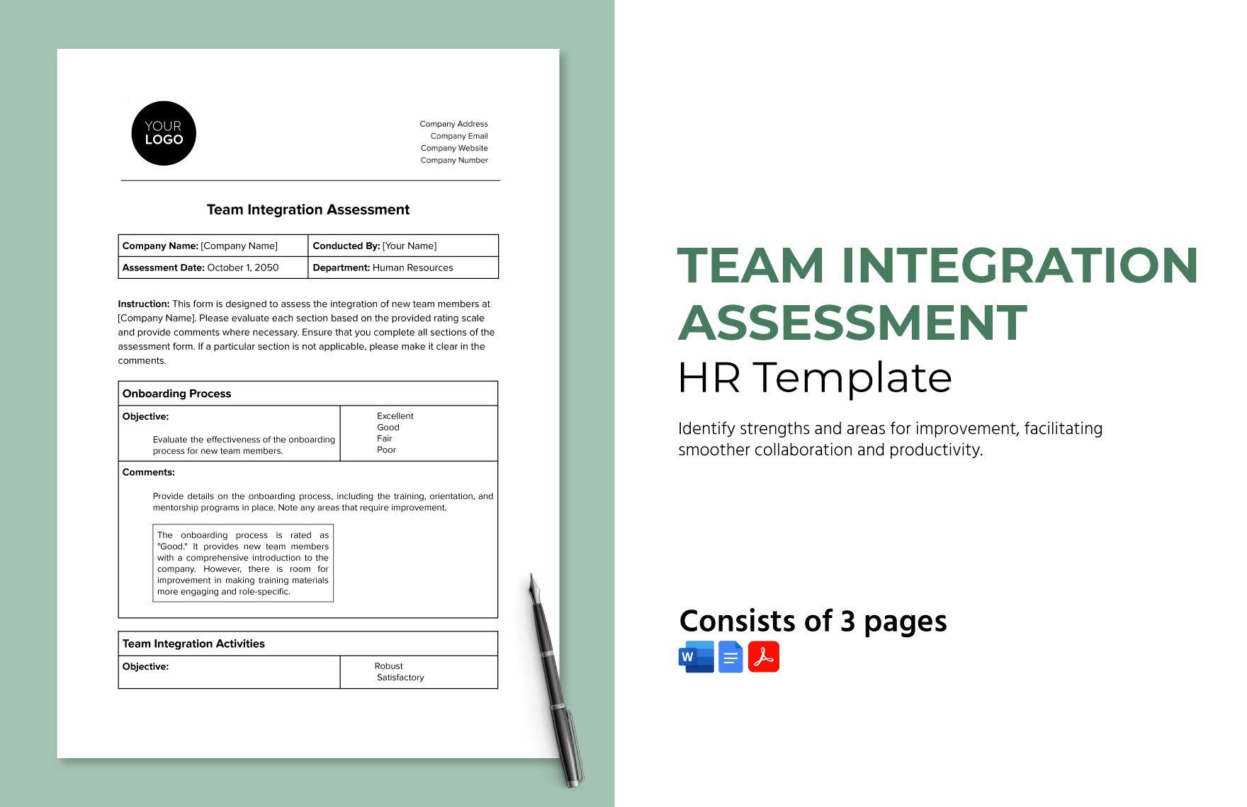 Team Integration Assessment HR Template