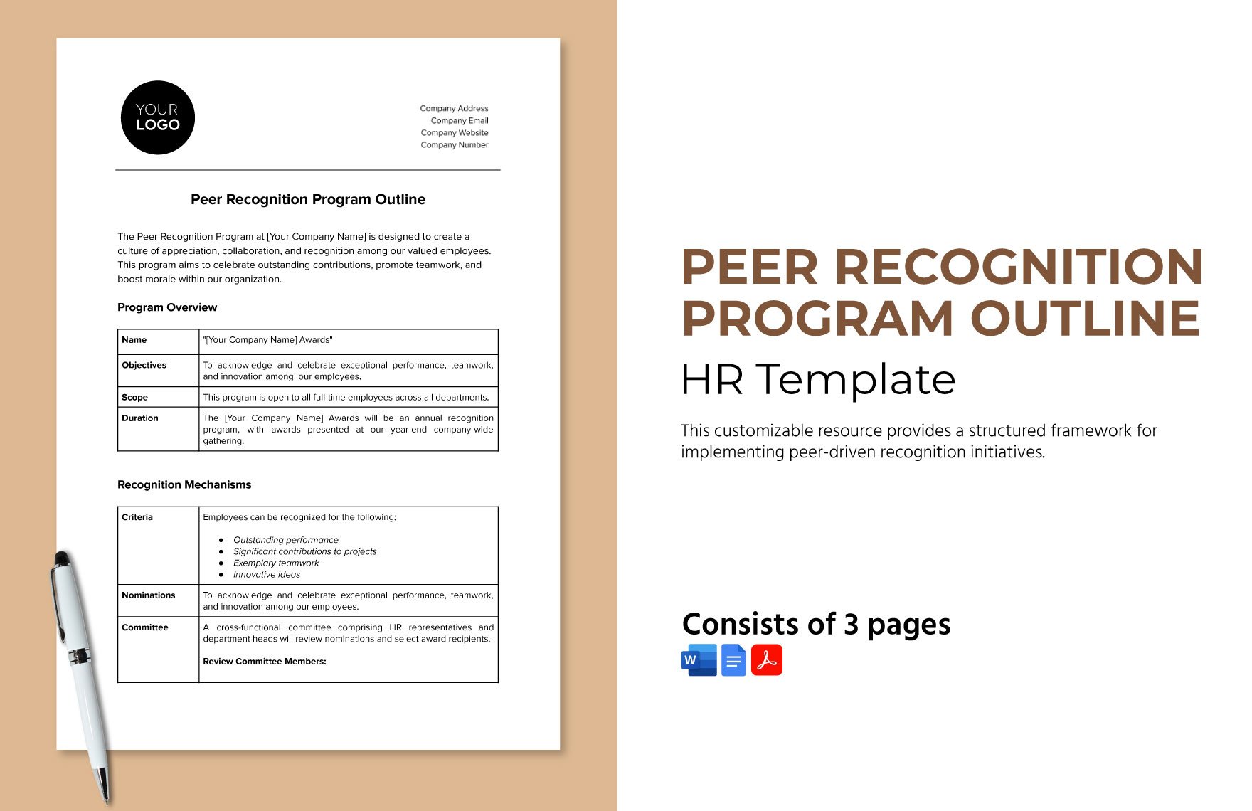 Peer Recognition Program Outline HR Template in Word, Google Docs, PDF