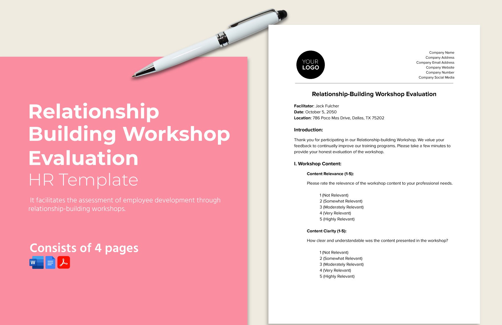 Relationship-building Workshop Evaluation HR Template in Word, Google Docs, PDF