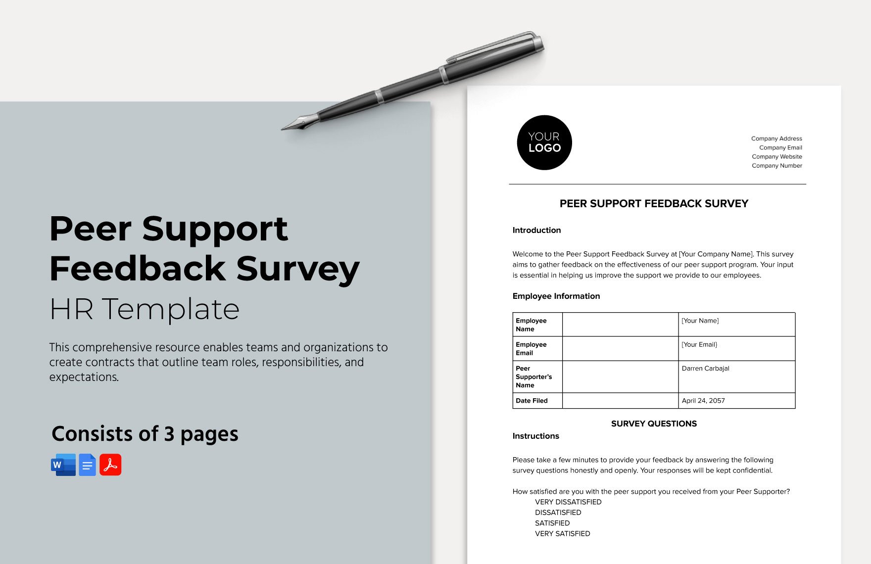 Peer Support Feedback Survey HR Template