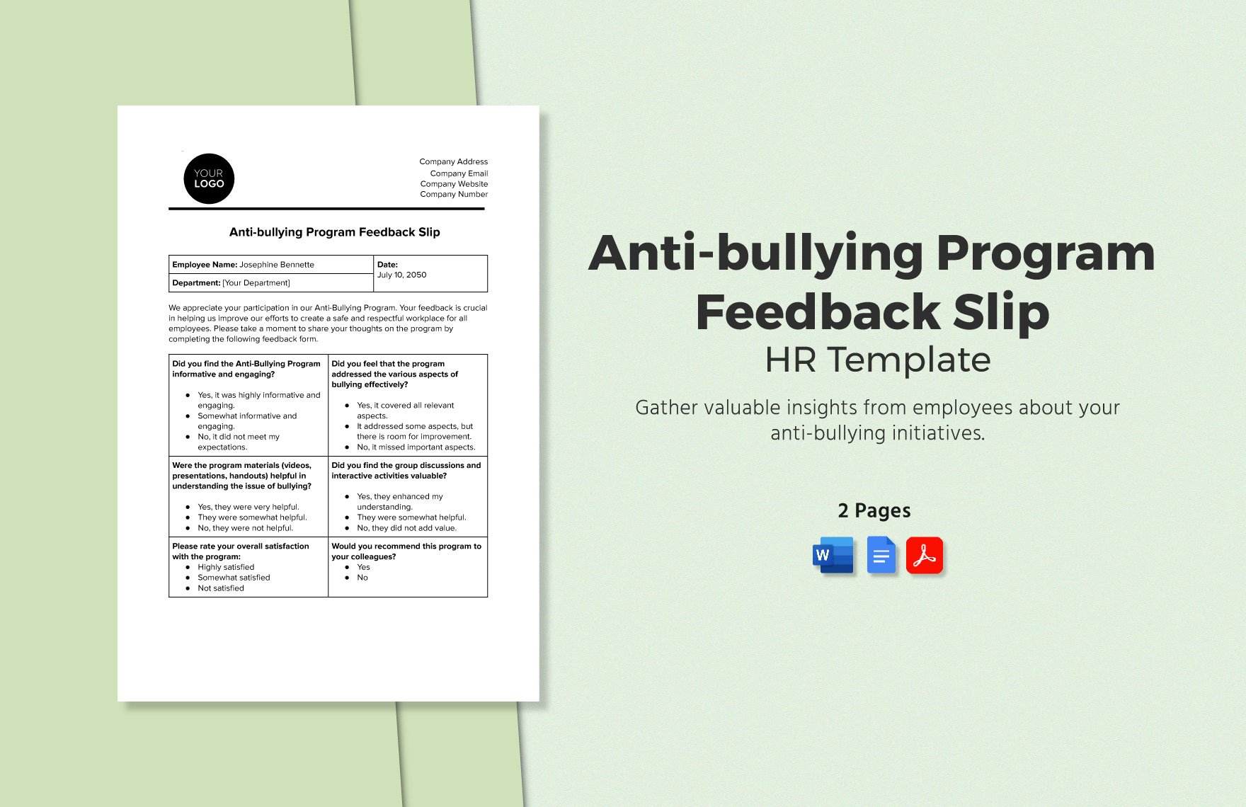 Anti-bullying Program Feedback Slip HR Template