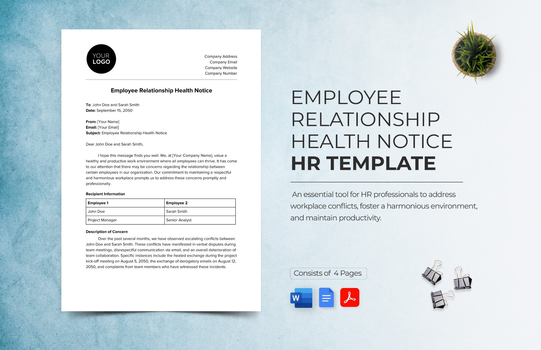 Employee Relationship Health Notice HR Template in Word, Google Docs, PDF