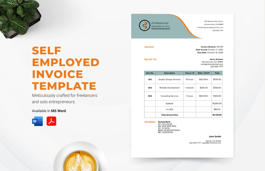 Self Employed Invoice Template in Word, PDF