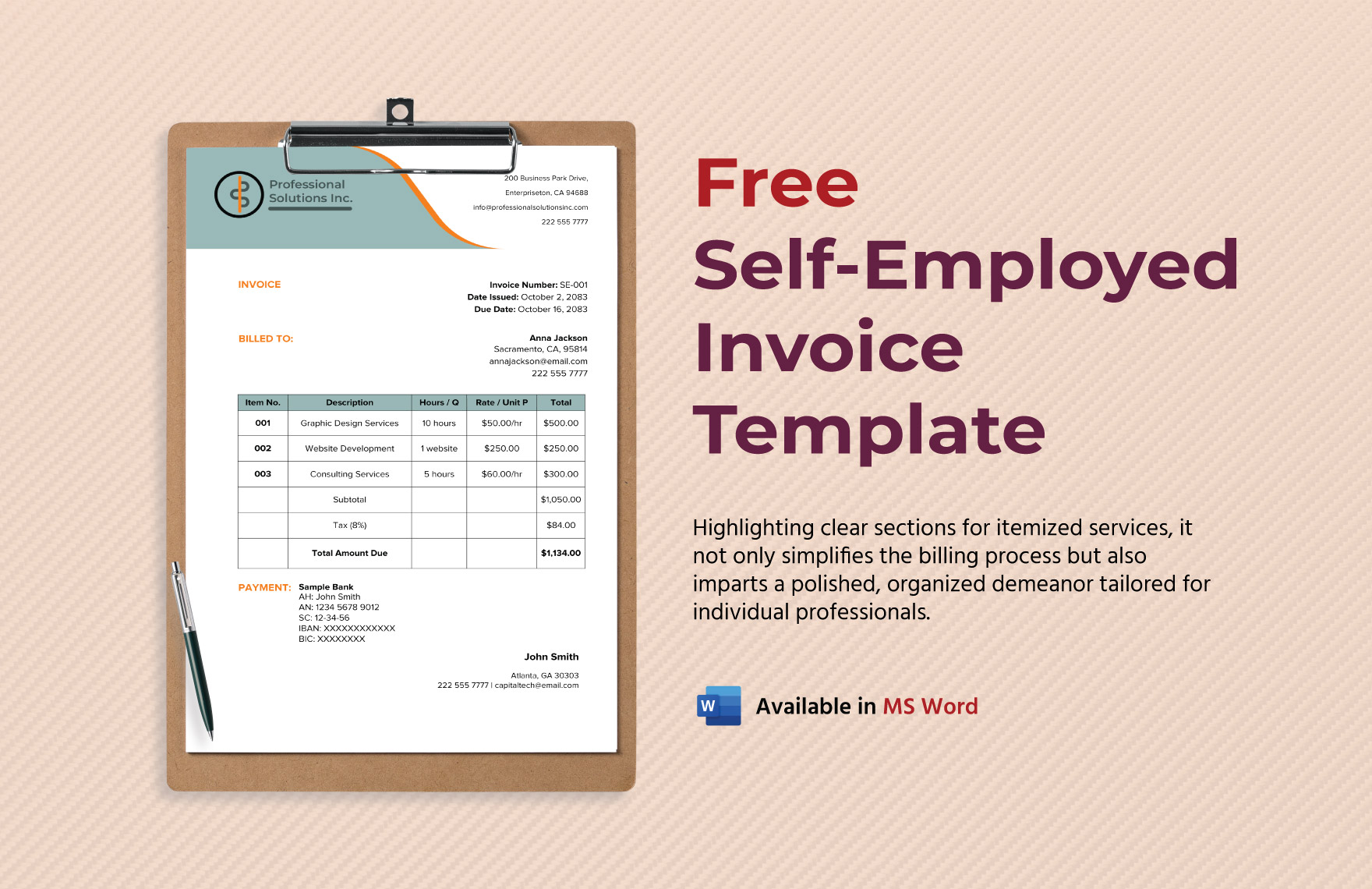 Self Employed Invoice Template in MS Word - Download