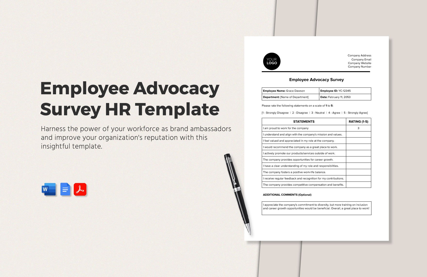 Employee Advocacy Survey HR Template