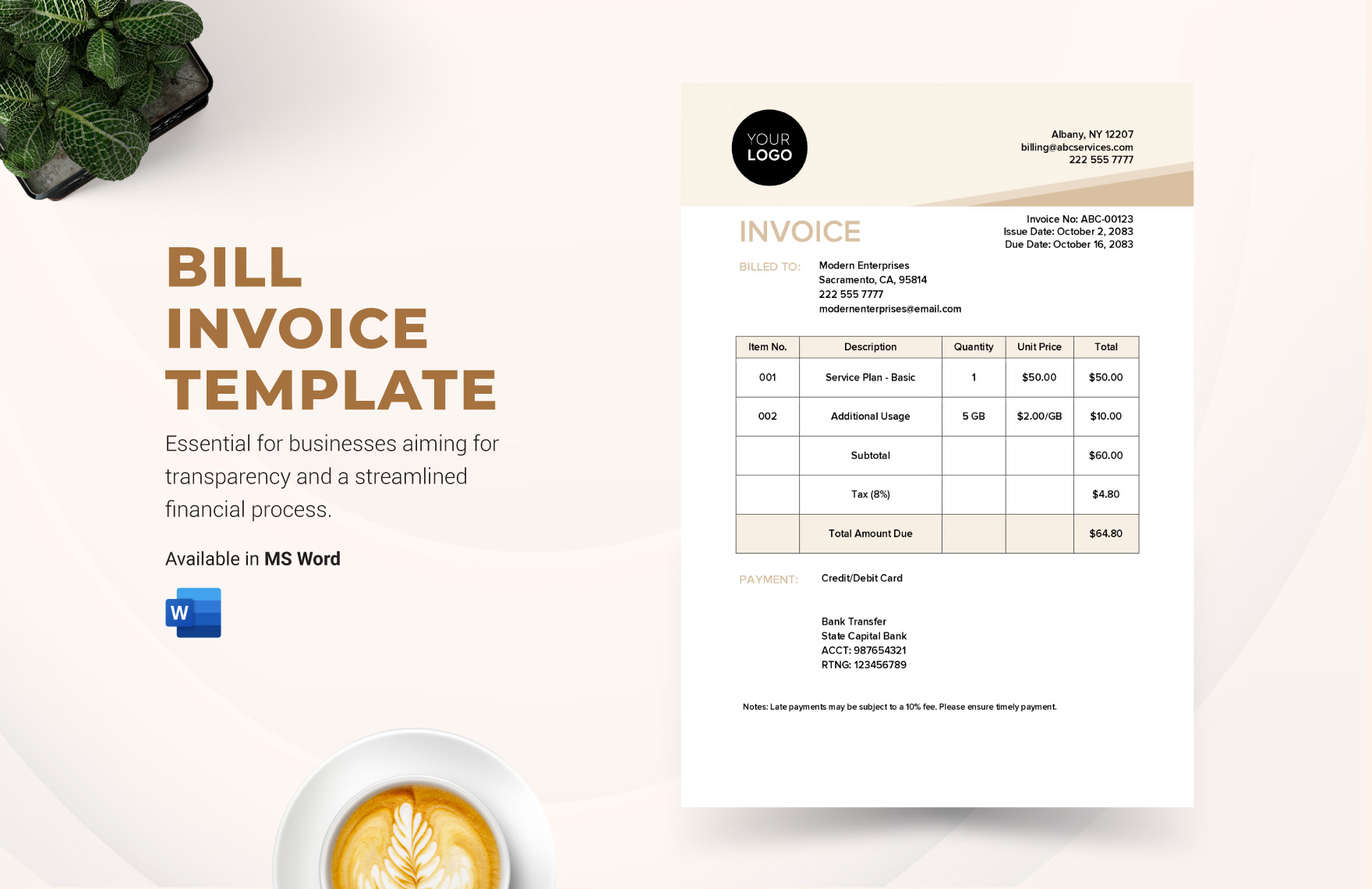 Bill Invoice Template in Word - Download | Template.net