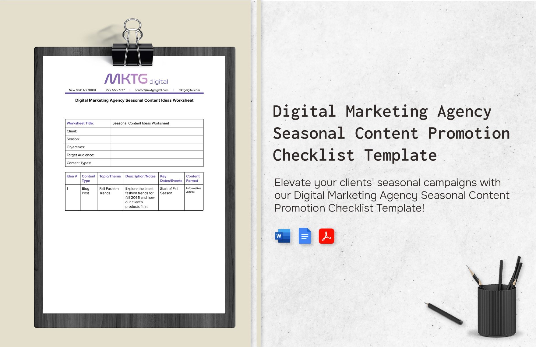 Digital Marketing Agency Seasonal Content Ideas Worksheet Template