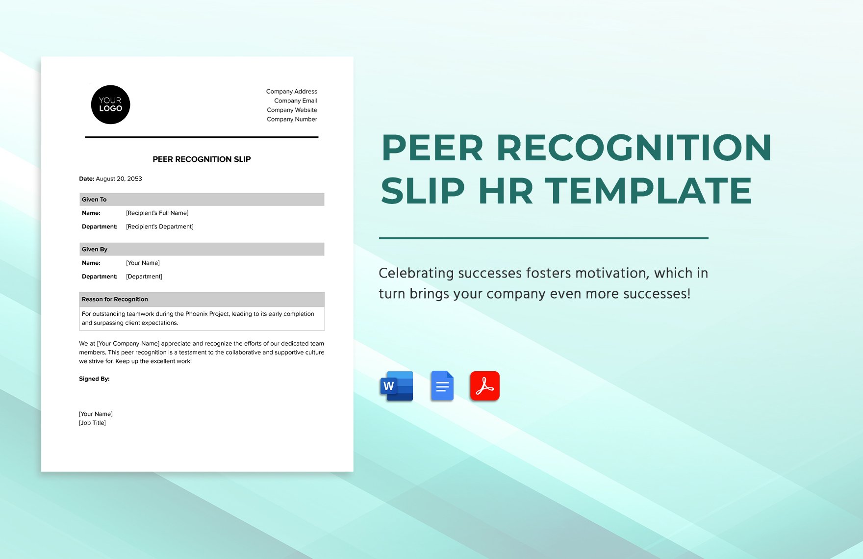 Peer Recognition Slip HR Template