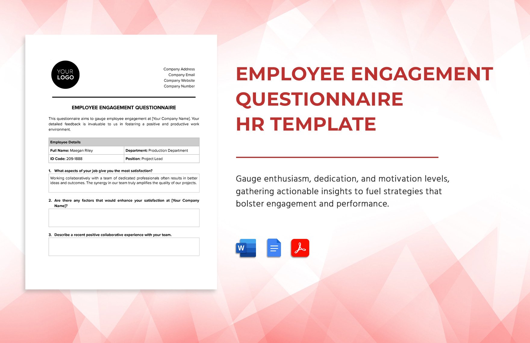 Employee Engagement Questionnaire HR Template in Word, Google Docs, PDF