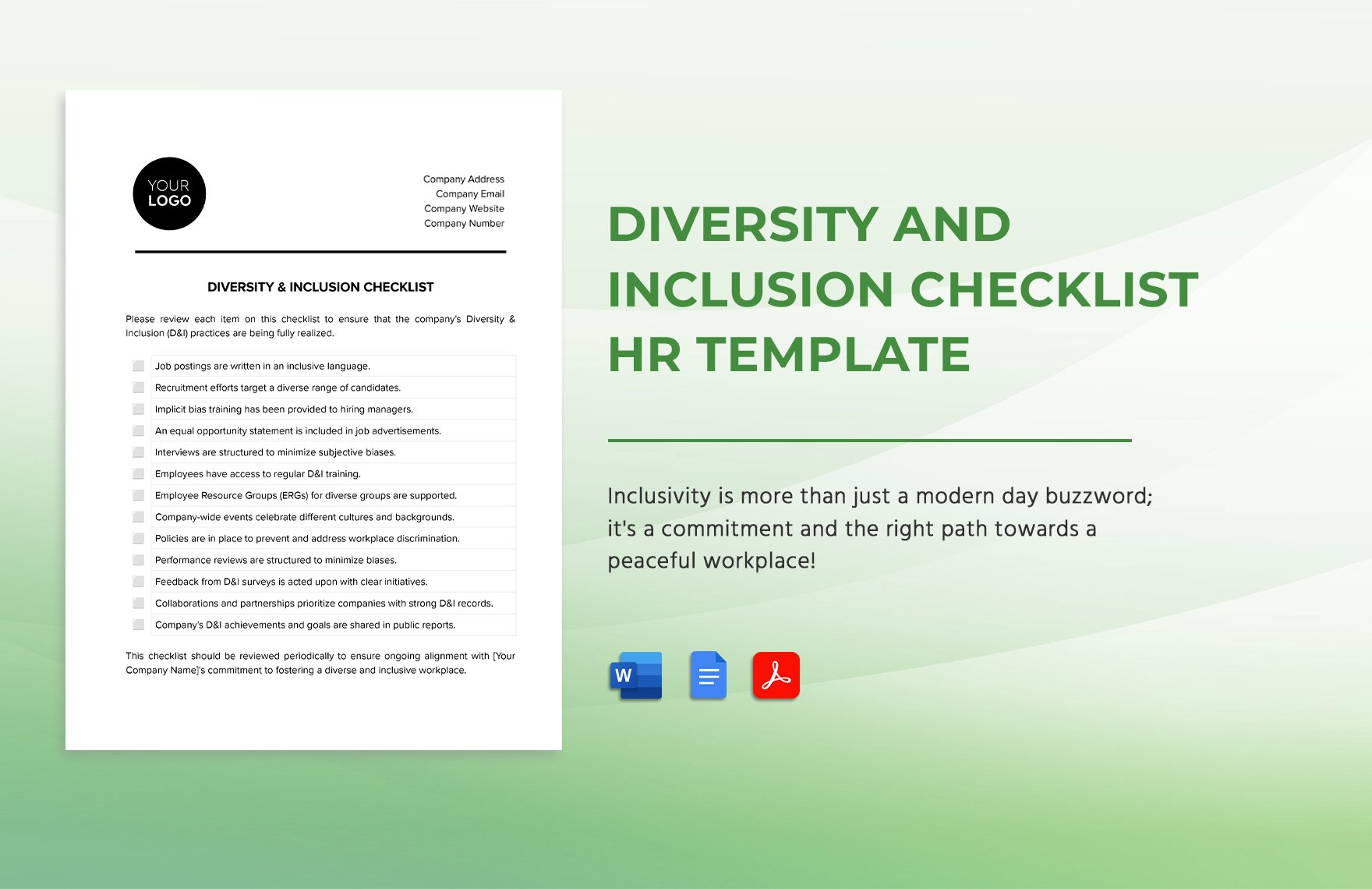 Diversity & Inclusion Checklist HR Template