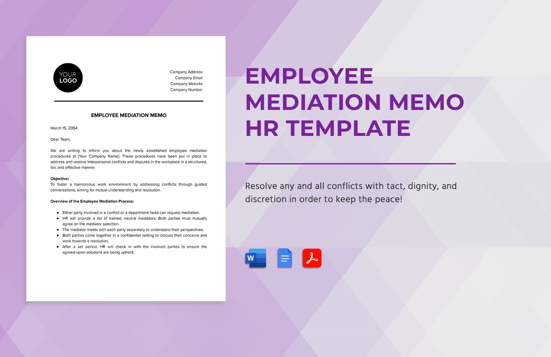 Employee Mediation Memo HR Template